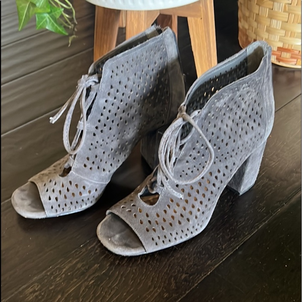 Open toe lace up heels, size 6.5 (fit like a 7)